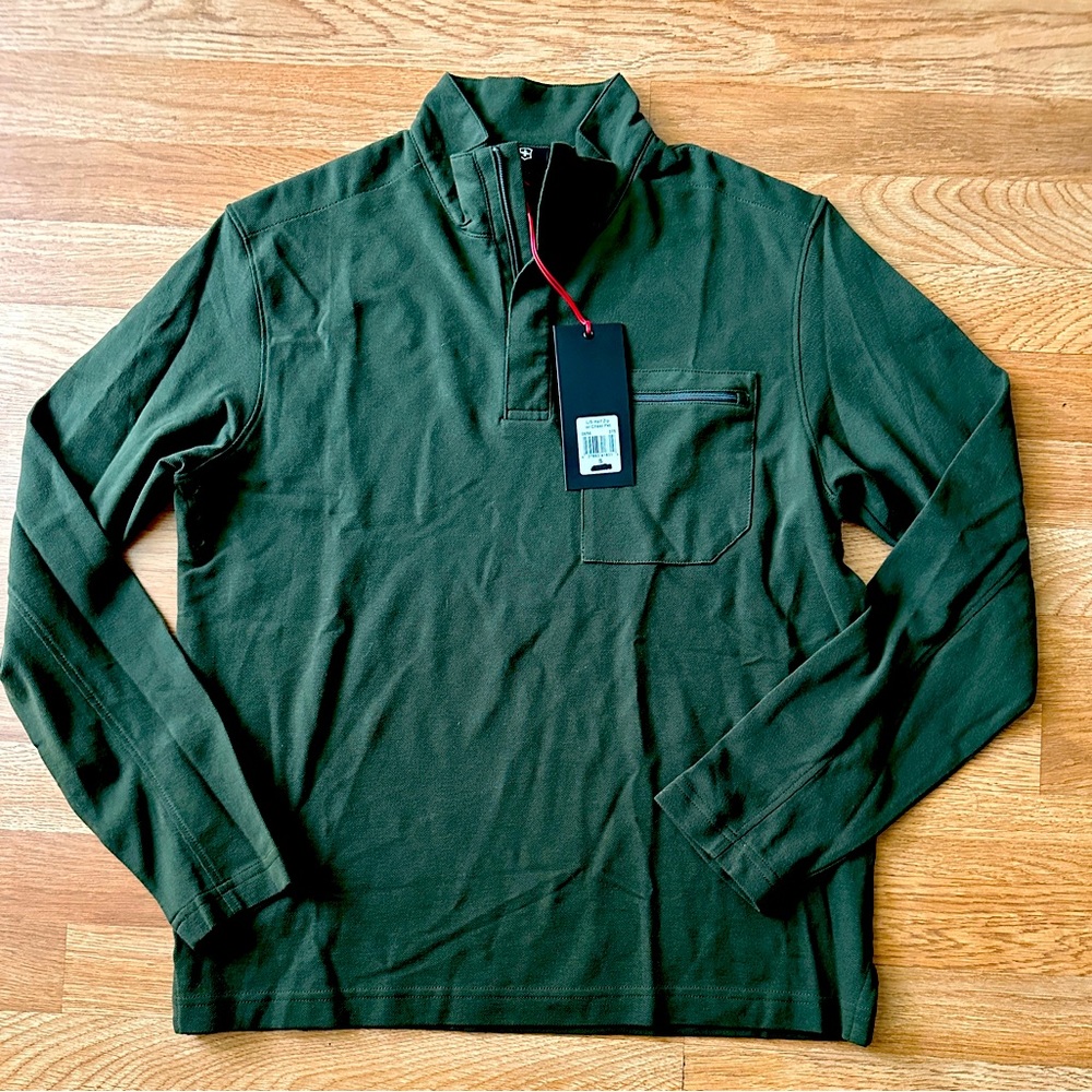 Victorinox Tailored Fit Men's Green 1/4 Zip Long Sleeve Shirt w/ Pocket Size: S
